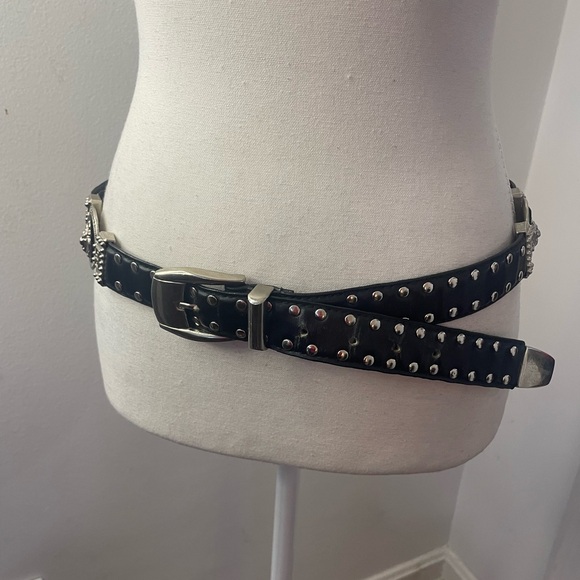 Accessories - Studded Black Belt with Medusa Head
